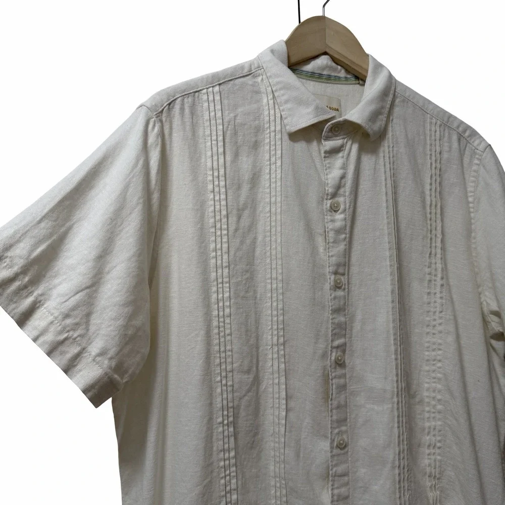 Scotch & Soda Mens Linen Blend Short Sleeve Button Up Shirt Size L White Coastal